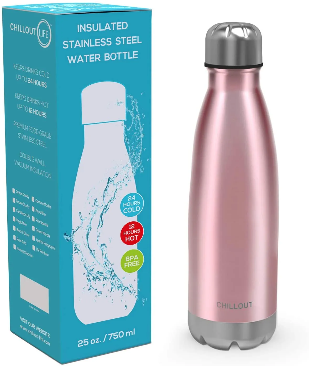 CHILLOUT LIFE Stainless Steel Water Bottle for Boys, Girls & Adults: 25oz Double Wall Insulated Cola Bottle Shape