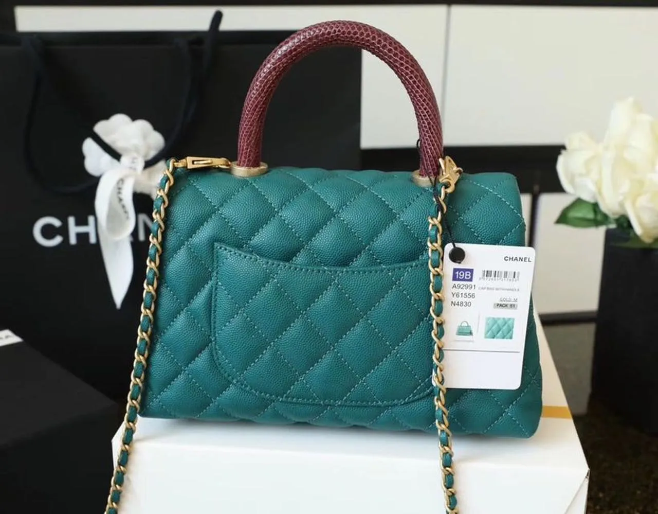 CHLMedium Flap Bag With Top Handle Teal For Women, Women’s Handbags, Shoulder And Crossbody Bags 9in/23cm A92990