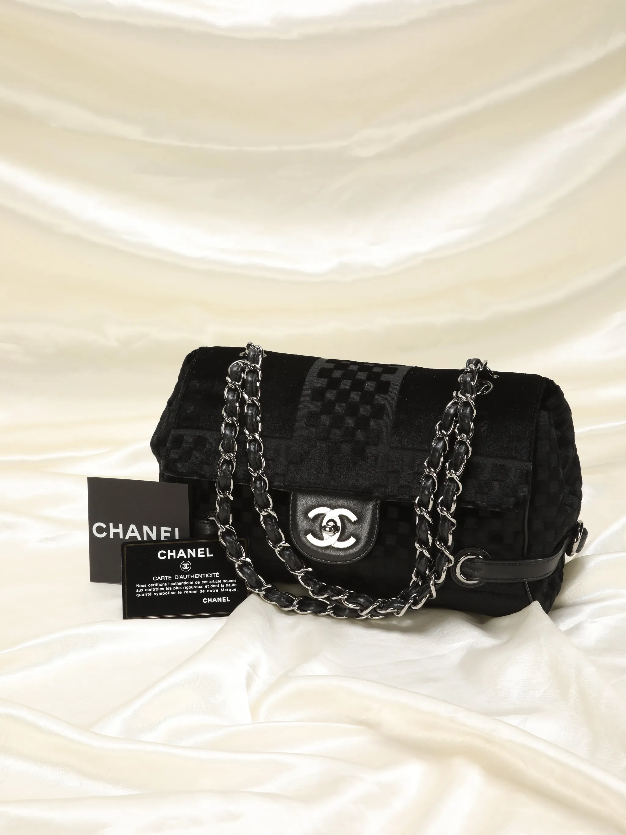 CL Velvet Checkered Chain Flap Bag