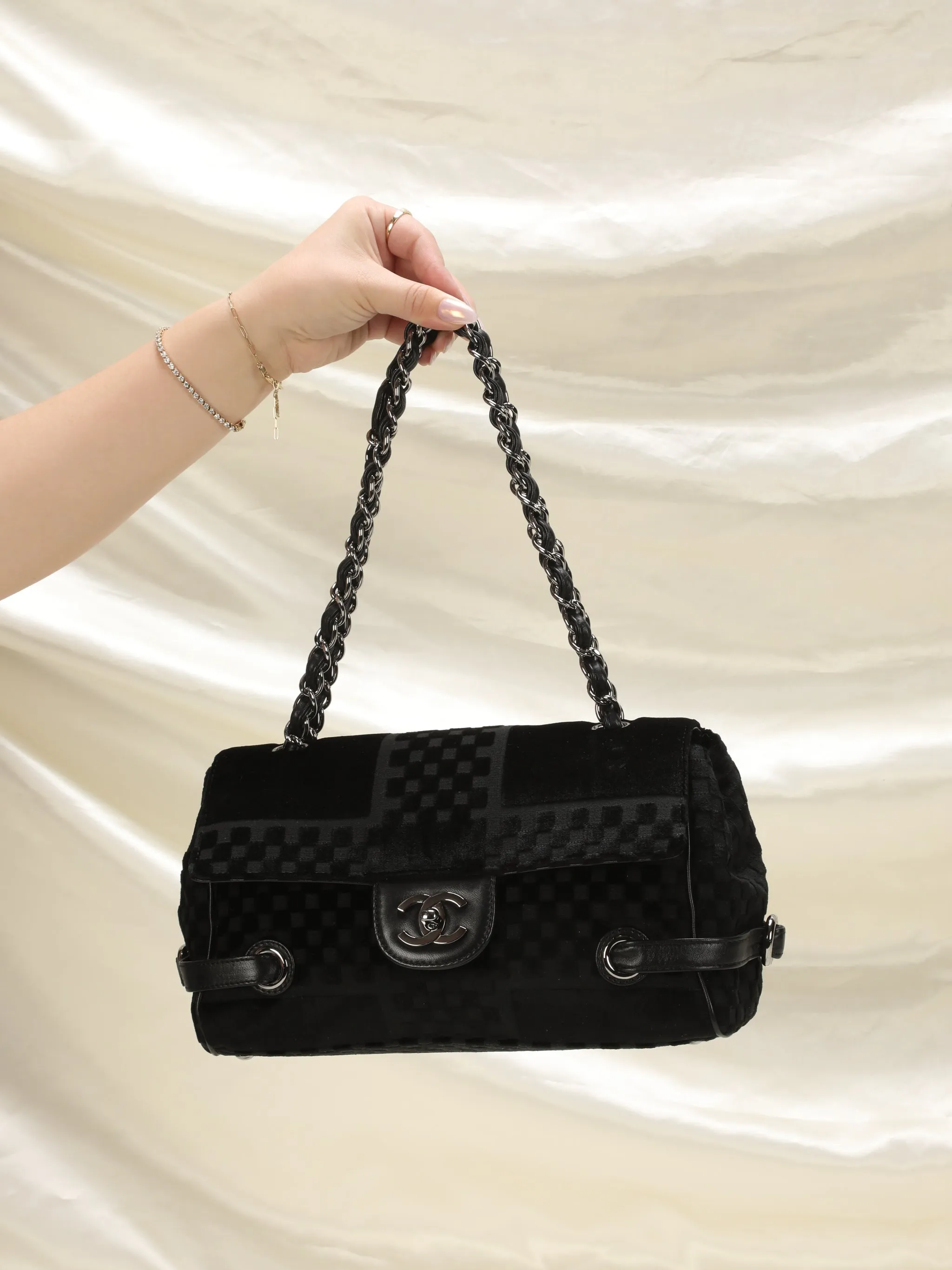 CL Velvet Checkered Chain Flap Bag