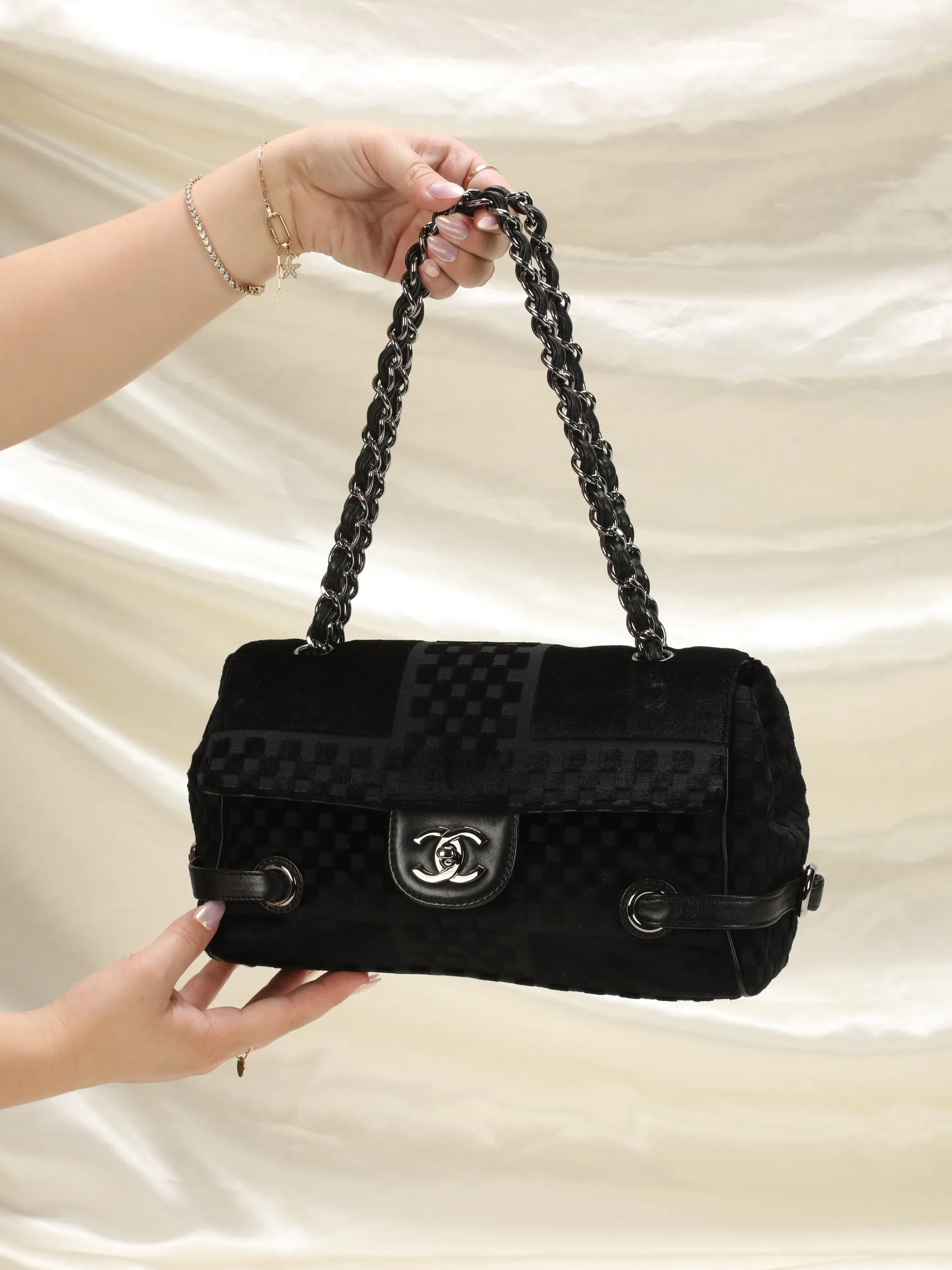 CL Velvet Checkered Chain Flap Bag