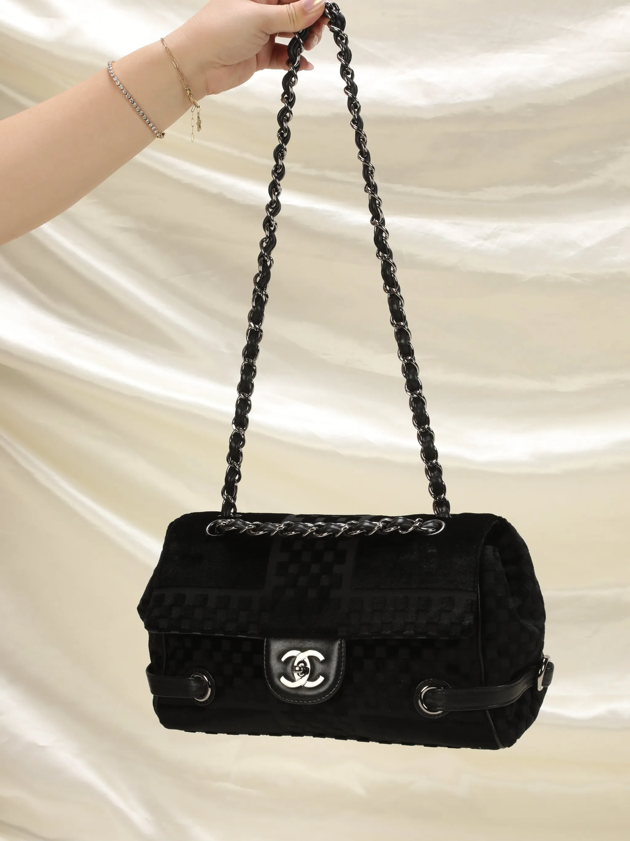 CL Velvet Checkered Chain Flap Bag