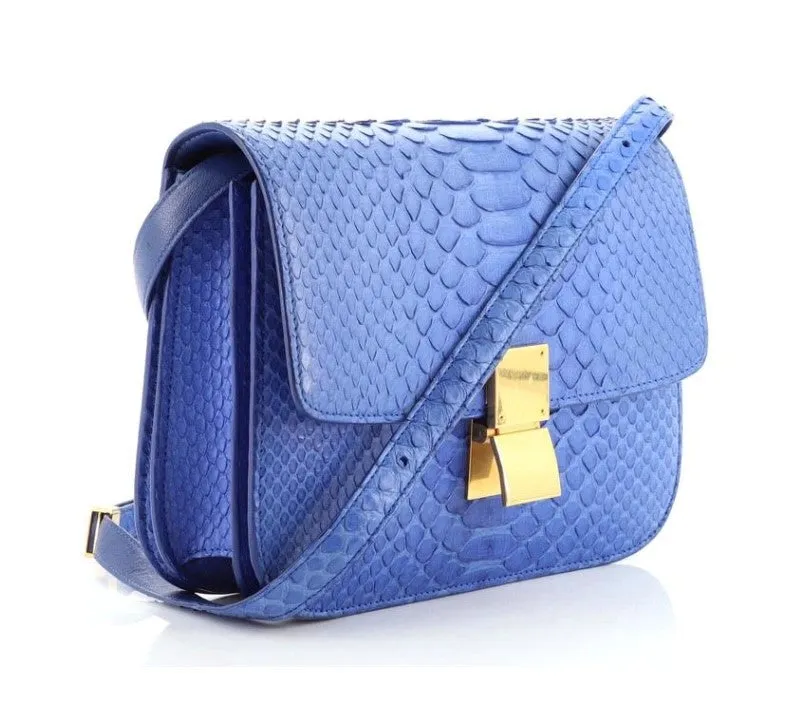 CÉLINE ROYAL BLUE PYTHON MEDIUM FLAP BAG