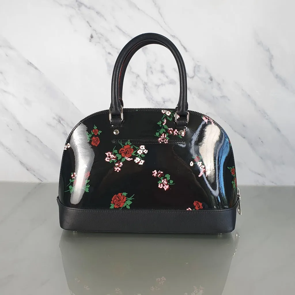 Coach Mini Sierra Satchel in Black Patent Leather with Floral Print - LIMITED EDITION