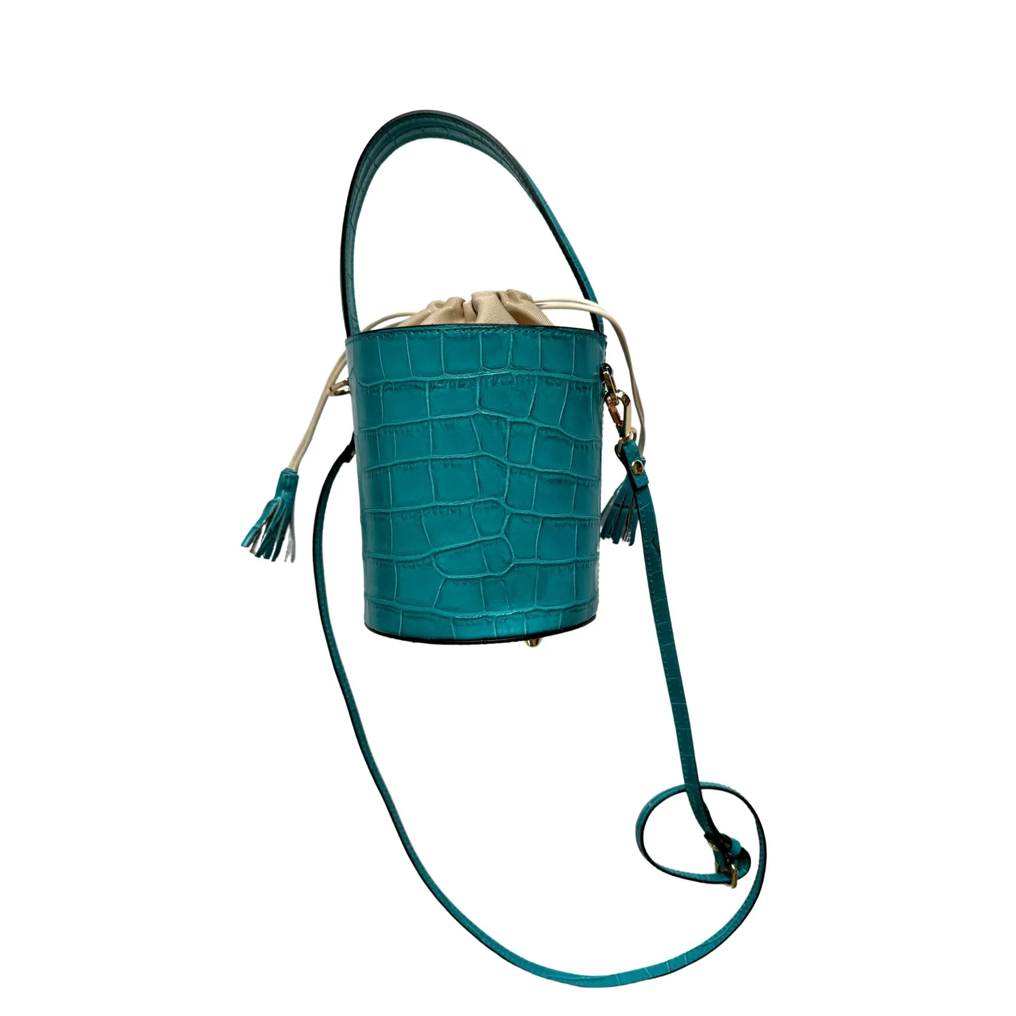 Colores Collective x Christina Greene Turquoise Croc Bucket Bag