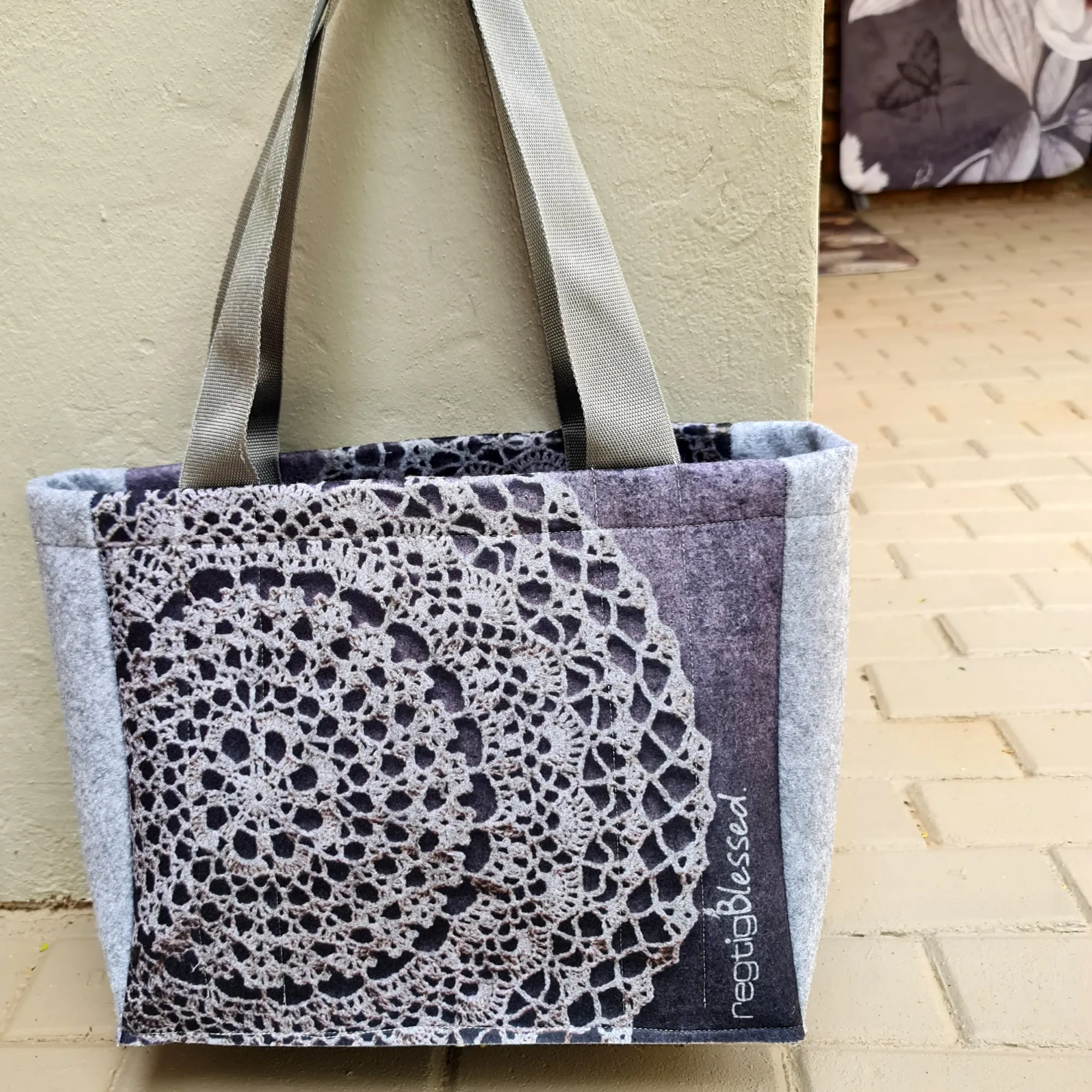 Crochet Print - Recycled Felt Shopper Bag