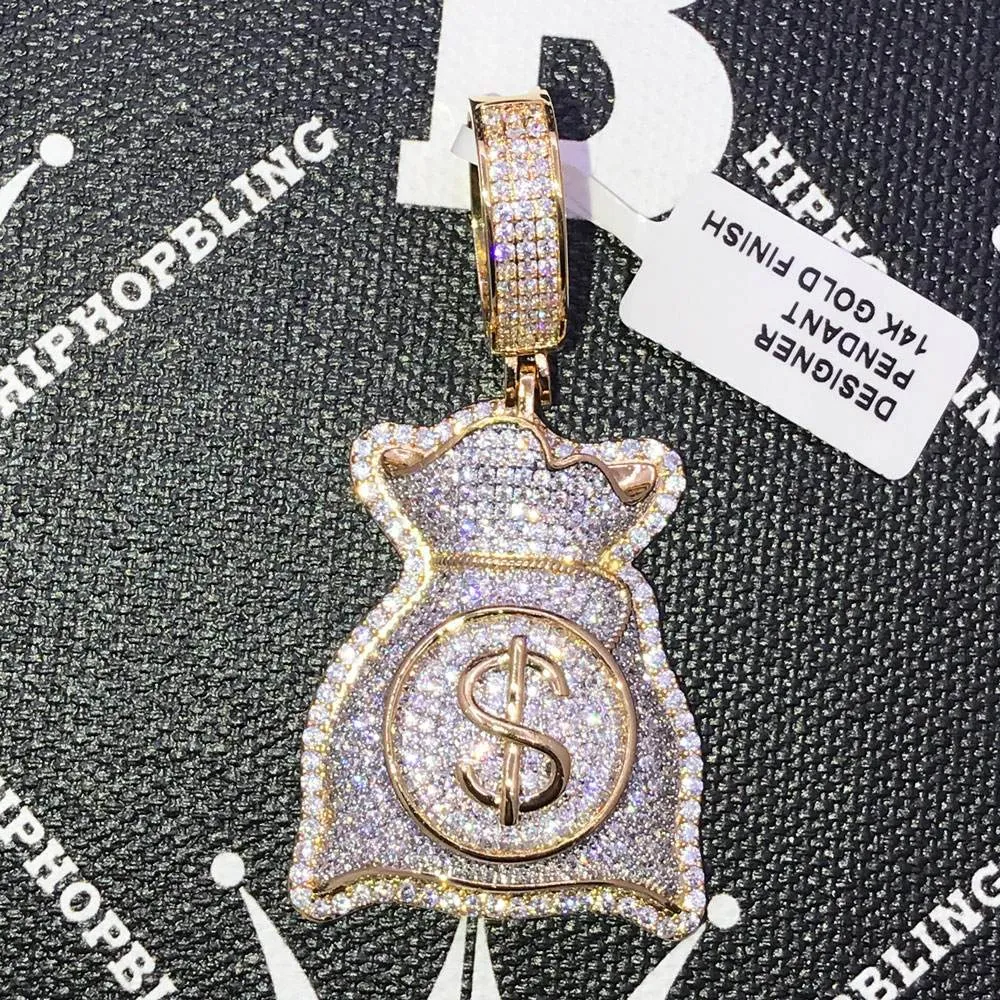 Custom Money Bag $ CZ Hip Hop Bling Bling Pendant