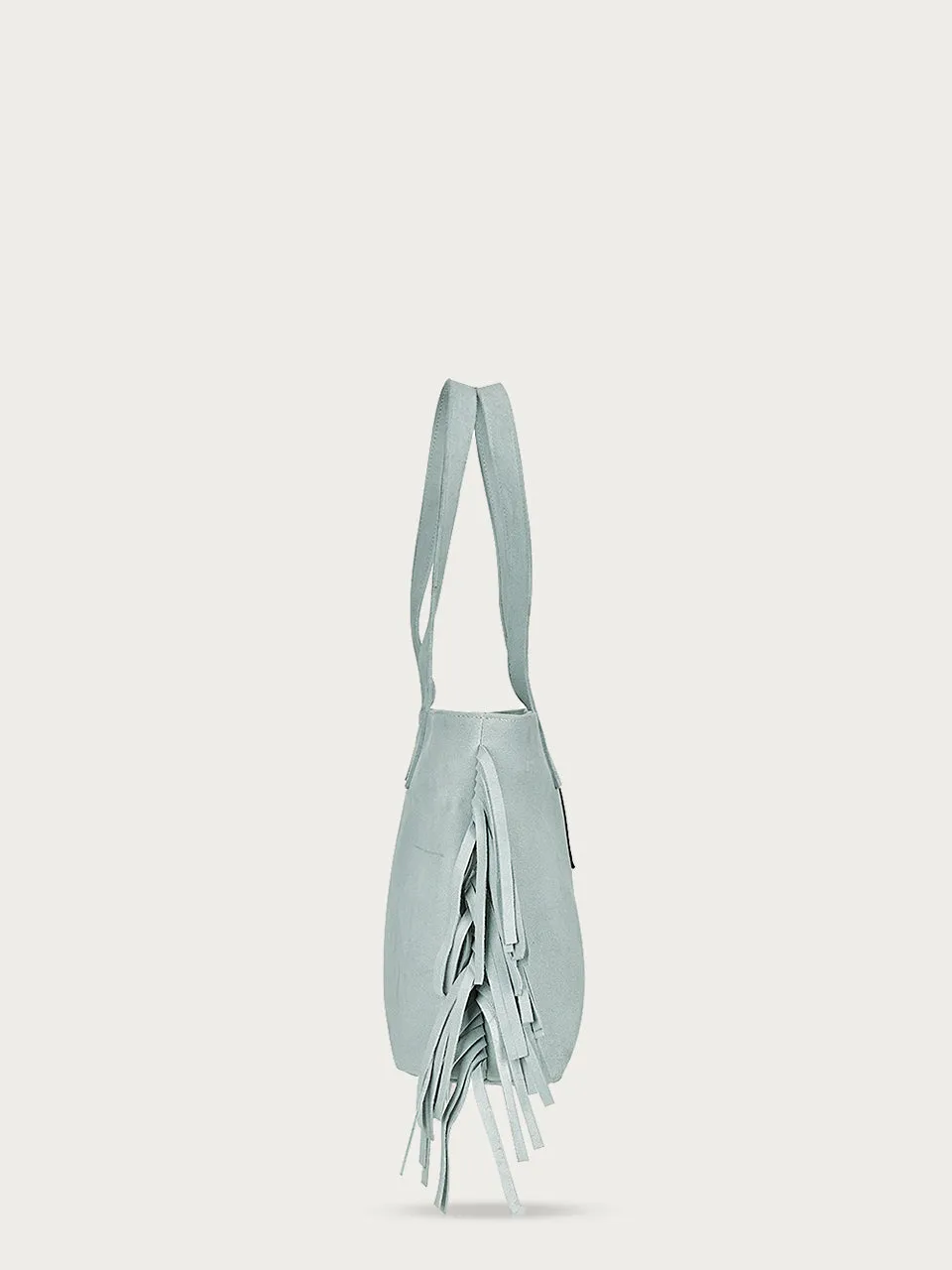 D1306 - WHITE PURSE WITH ZIPPER AND SIDE FRINGE