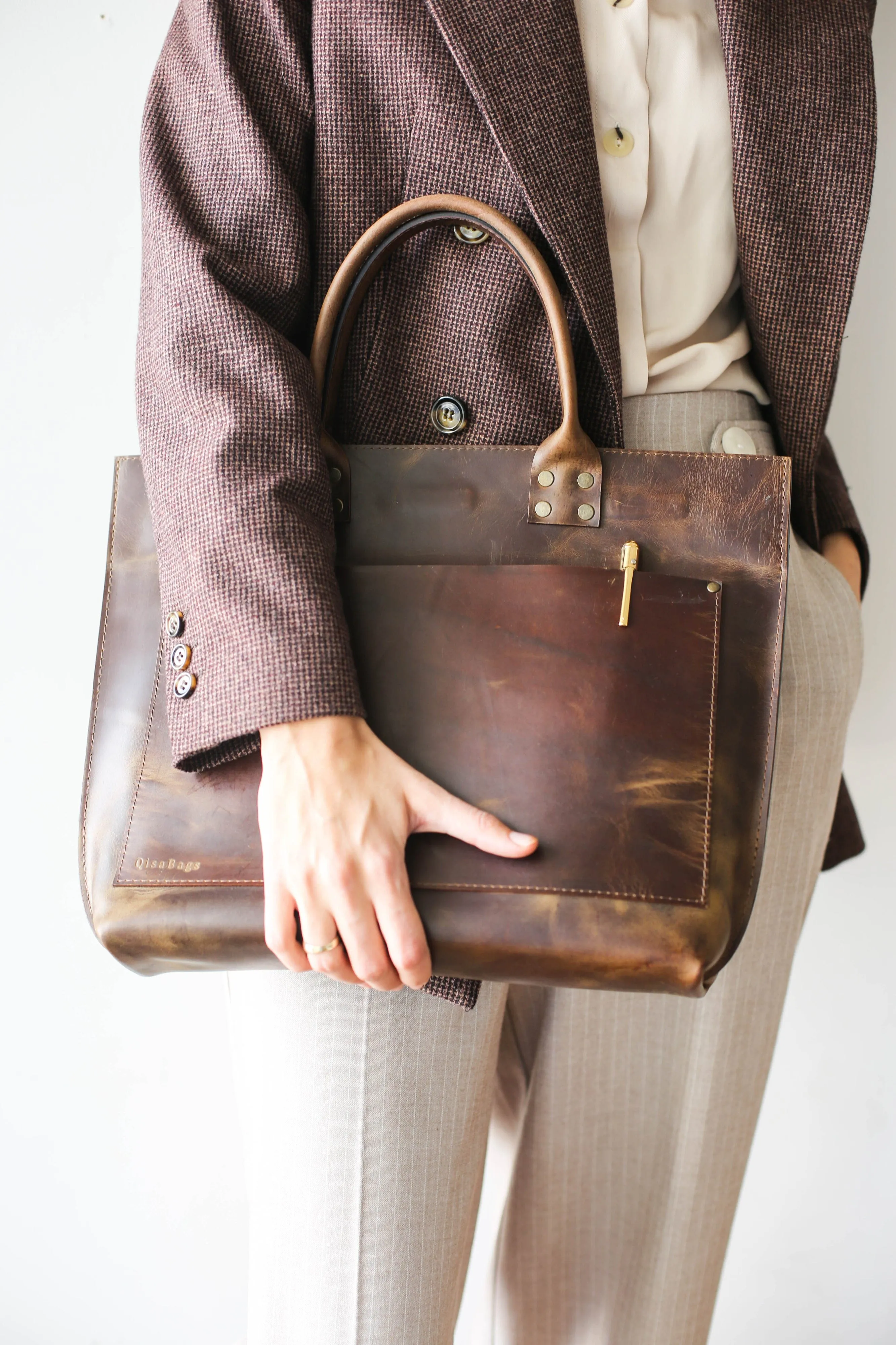 Dark Brown Leather Laptop Bag - Leather Briefcase