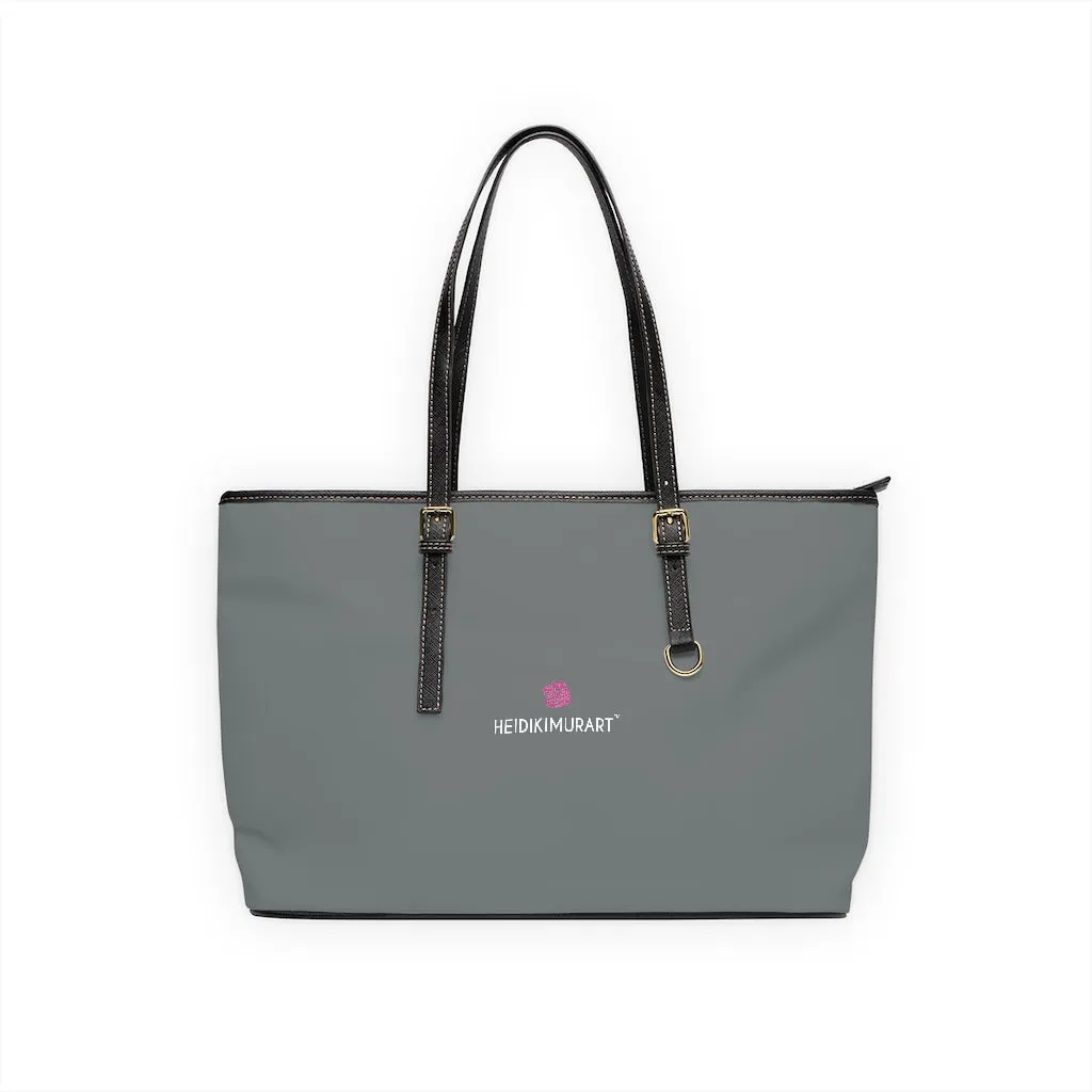 Dark Grey Zipped Tote Bag, Solid Color Modern Essential Designer PU Leather Shoulder Bag For Ladies