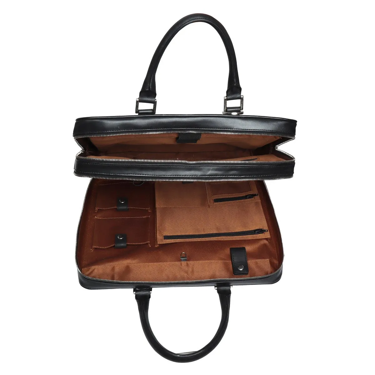 Dual Compartment Laptop Briefcase in Black Leather