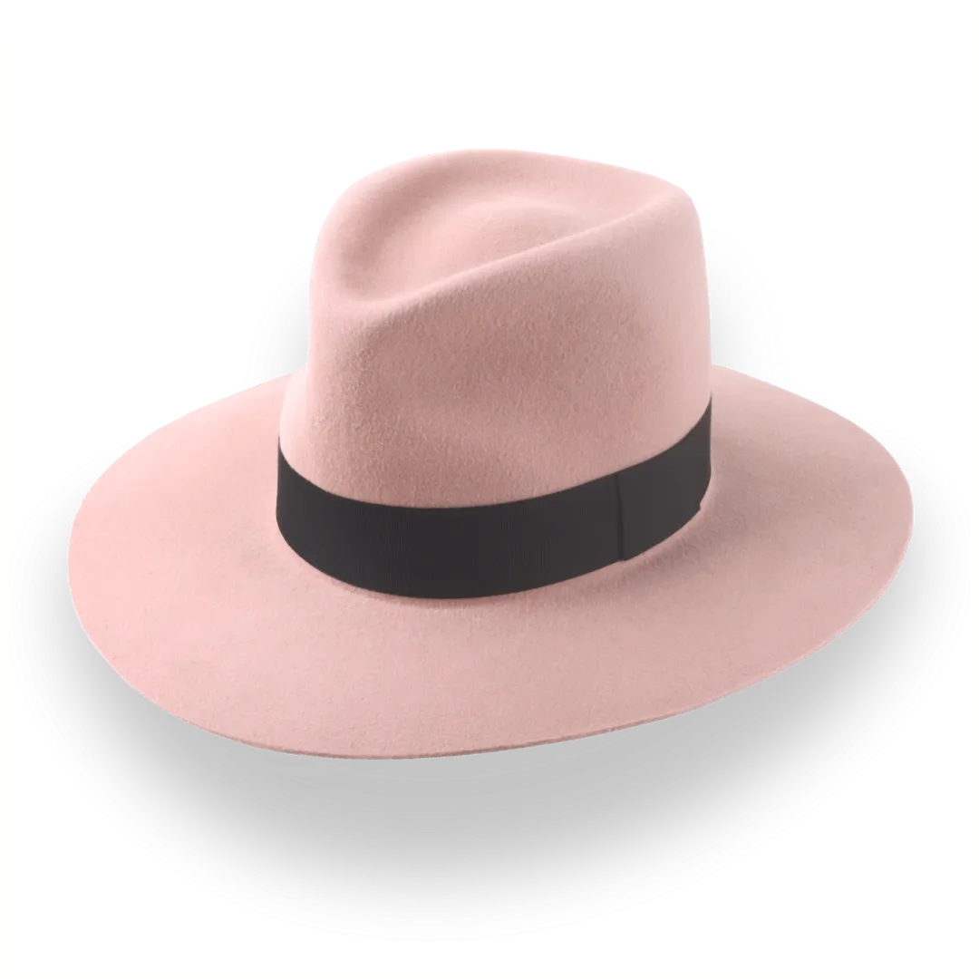 Dusty Pink Wide Brim Fedora Hat in Premium Fur Felt | The Enigma