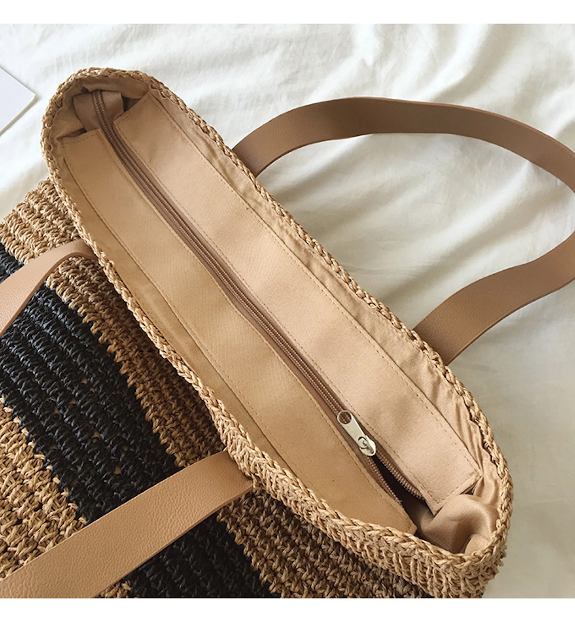 Elena Handbags Striped Straw Woven Tote Bag