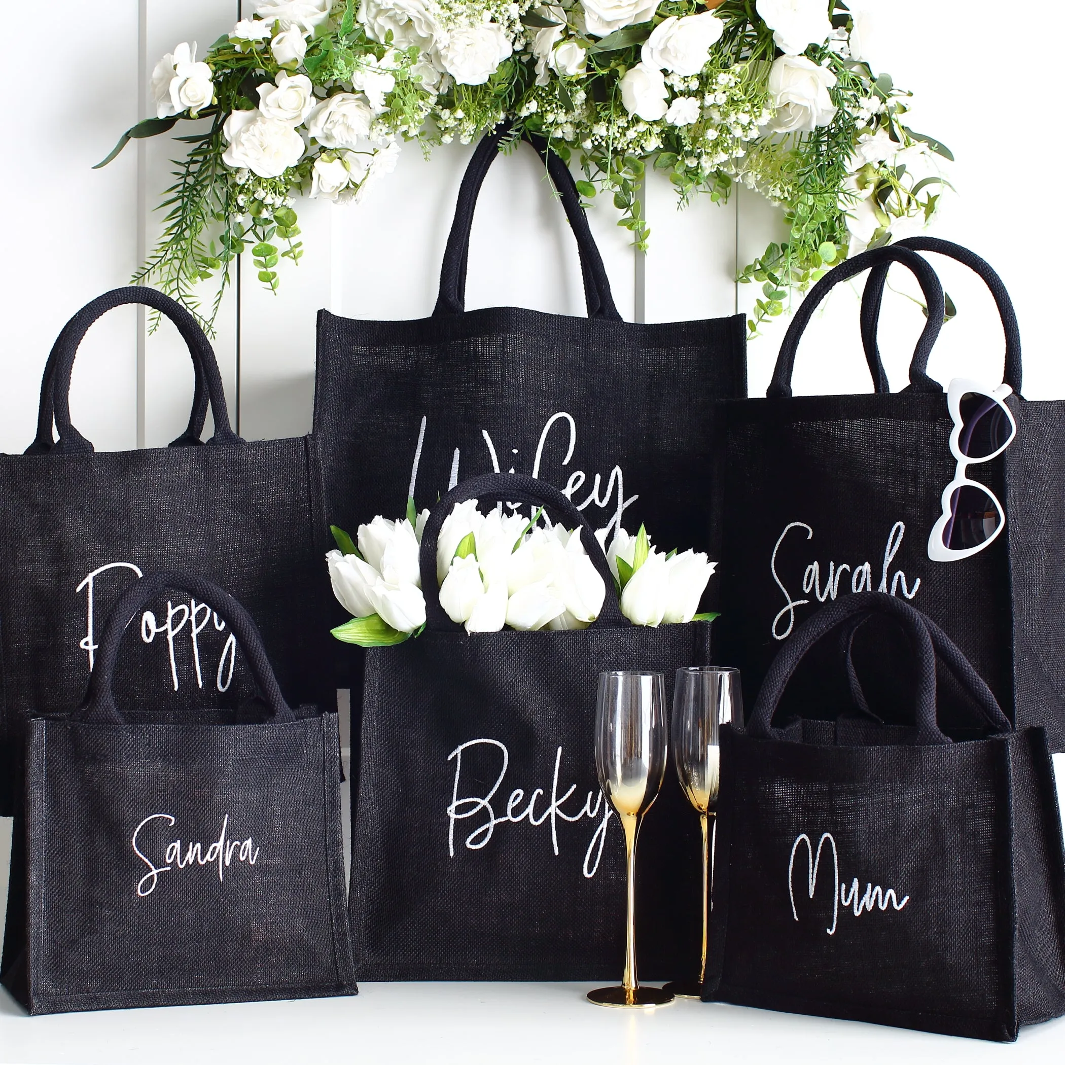 Embroidered Gift Bags - Black 3 sizes (v2)