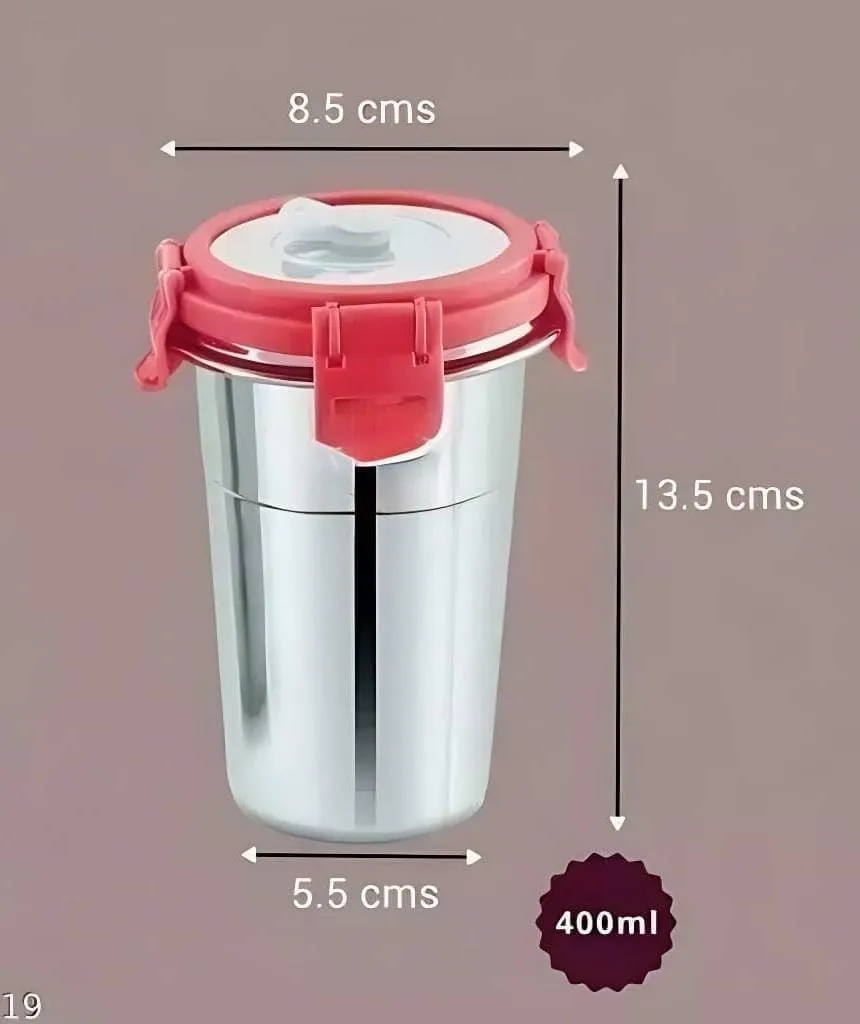 Entisia Fusion Tumbler Glass with Straw - 1 Pcs Multi-Purpose Stainless Steel Leak Proof Glass Jar, Air Tight Transparent Glass for Milk, Juice, Buttermilk, Home, Office, Travel (400 Ml, Easy Sip)