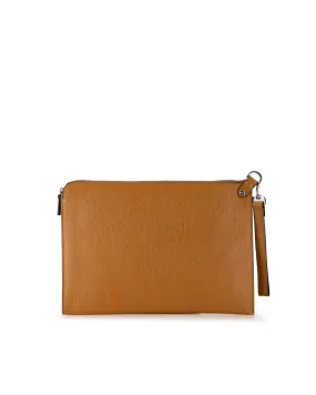 Flat Leather Clutch with Top Zipper Closure