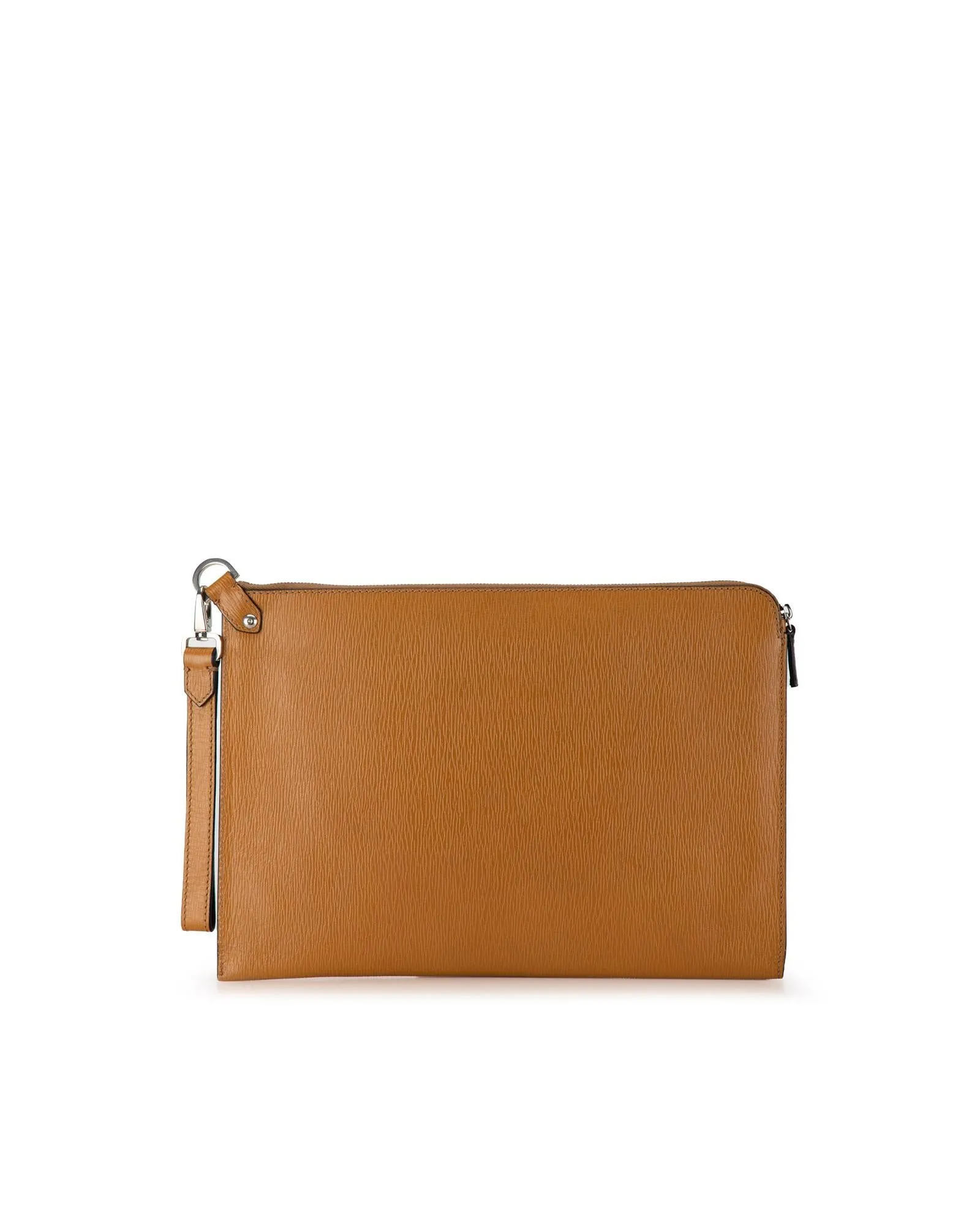 Flat Leather Clutch with Top Zipper Closure