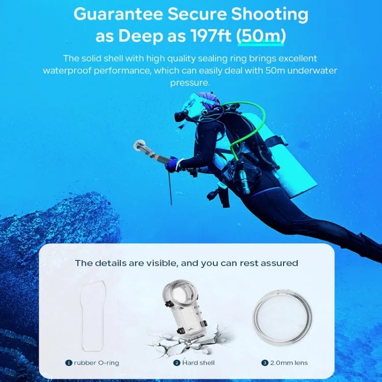 For Insta360 X4 aMagisn 50m Depth Waterproof Protective Case Quick Release Invisible Diving Cover