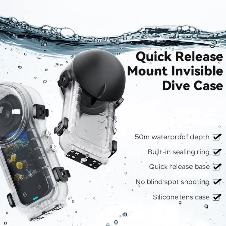 For Insta360 X4 aMagisn 50m Depth Waterproof Protective Case Quick Release Invisible Diving Cover