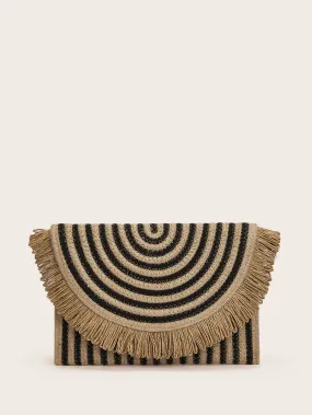 Fringe Decor Plaited Clutch Bag