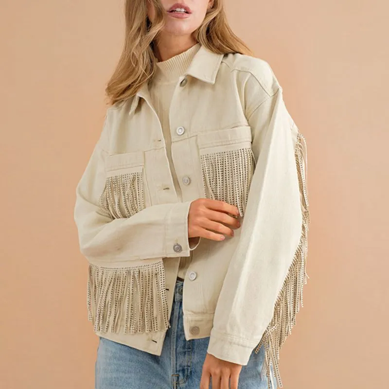 Fringe Detail Dropped Shoulder Denim Jacket