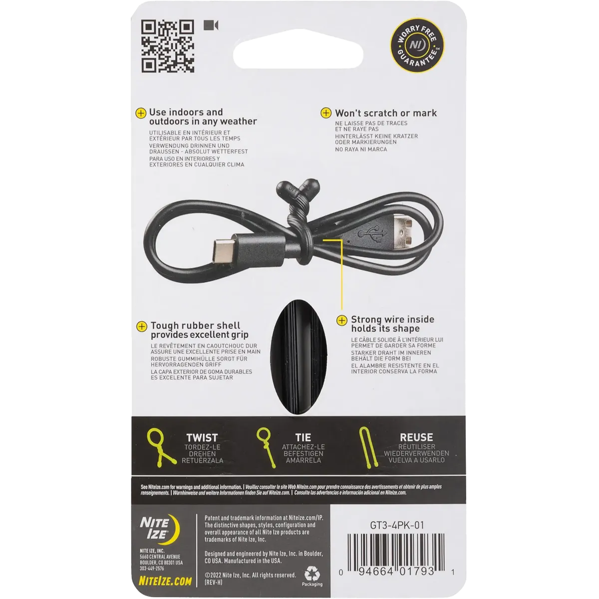 Gear Tie Reusable Rubber Twist Tie 3" - 4 Pack