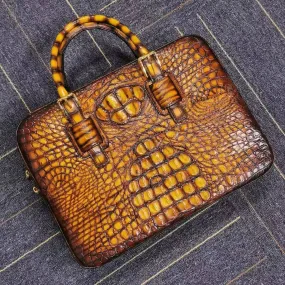 Genuine Crocodile Leather Briefcase ,Business Laptop Bags Vintage Tan