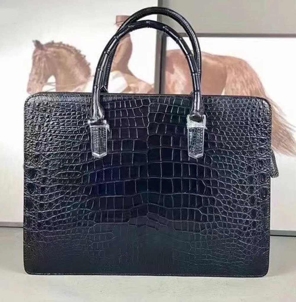 Genuine  crocodile Leather Business  Laptop Business Bag Black