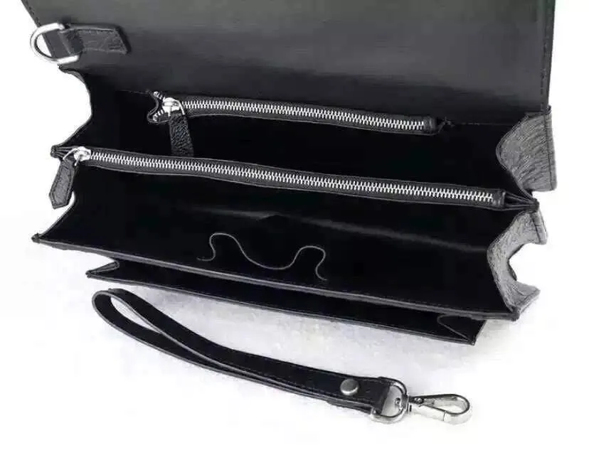 Genuine Ostrich Leather Foldover Clutch Bag/Travel Case Black For Men