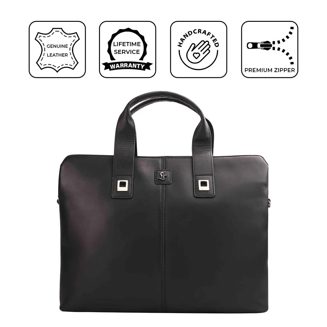 Georgia Collection | Genuine Leather Laptop / Office Bag For Men | Fits 15.5 in" Laptop | Black