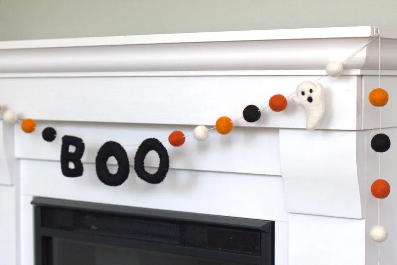 Ghost BOO Halloween Felt Garland- Orange & Black