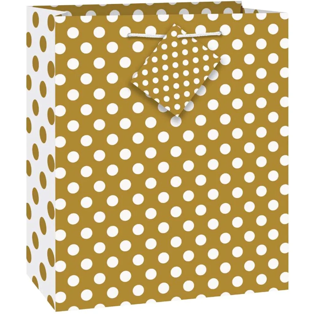 Gift Bag Medium, Gold Dots