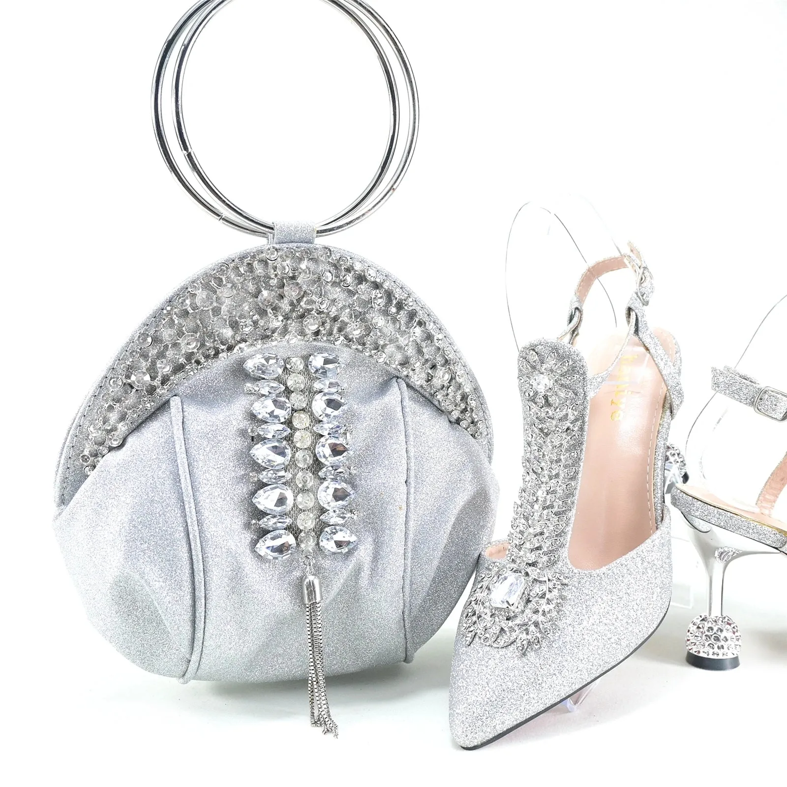 GIYU Gorgeous Hour Glass Shaped Heel Bling Shoes with Matching Bag