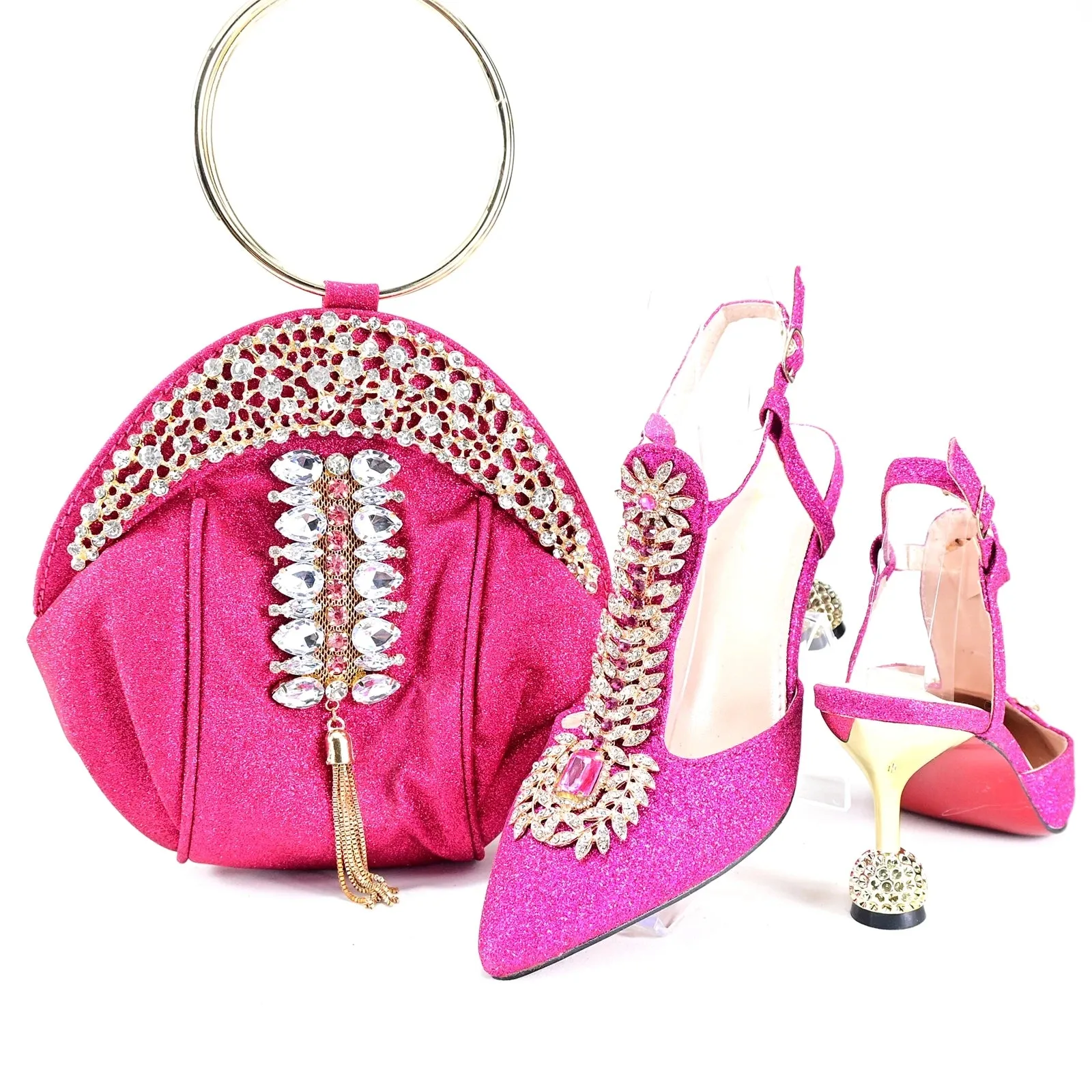 GIYU Gorgeous Hour Glass Shaped Heel Bling Shoes with Matching Bag