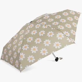 Gogo Manual Flat Mini Compact Umbrella - Neutral Daisies