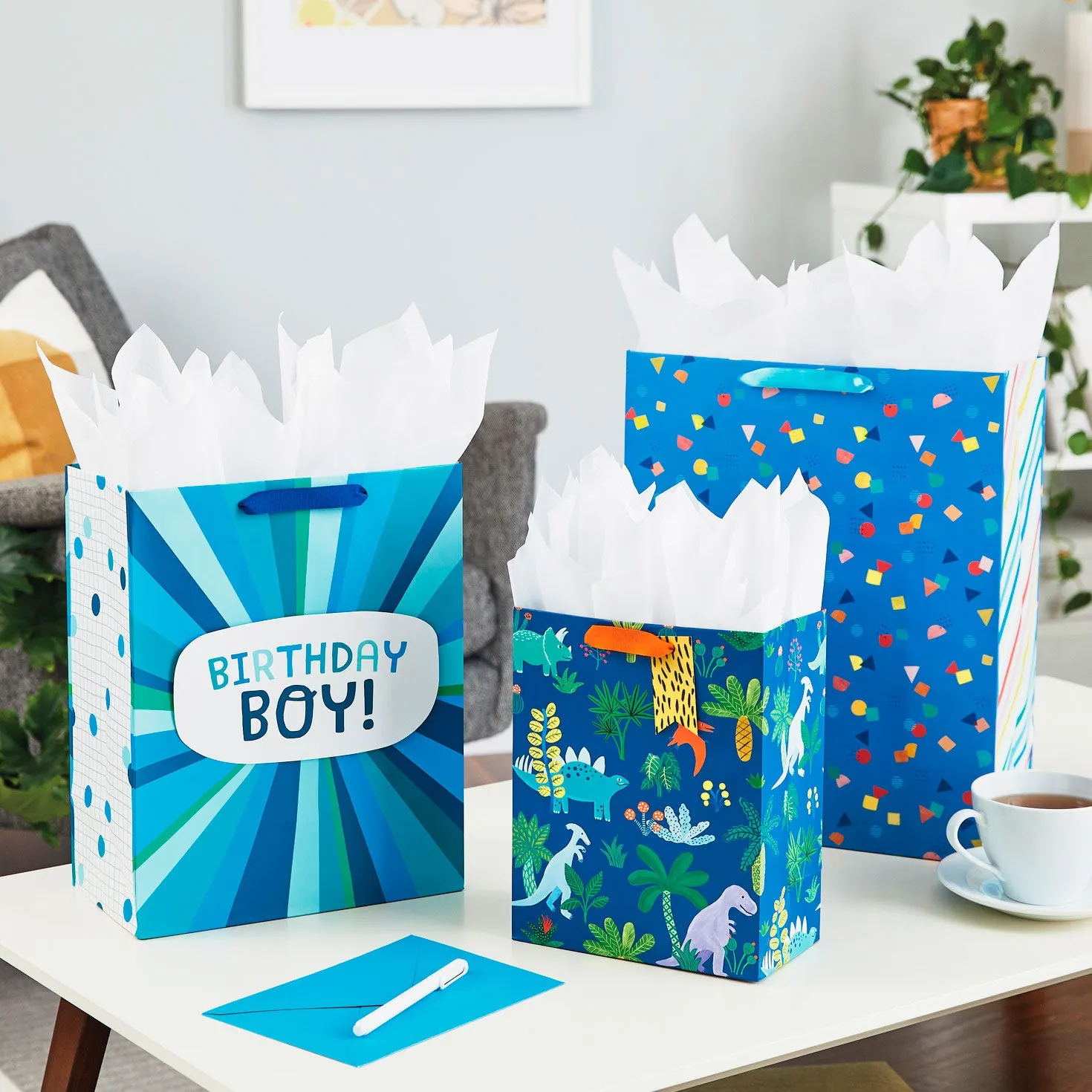 Hallmark 13'' Birthday Boy Blue Stripes Large Gift Bag