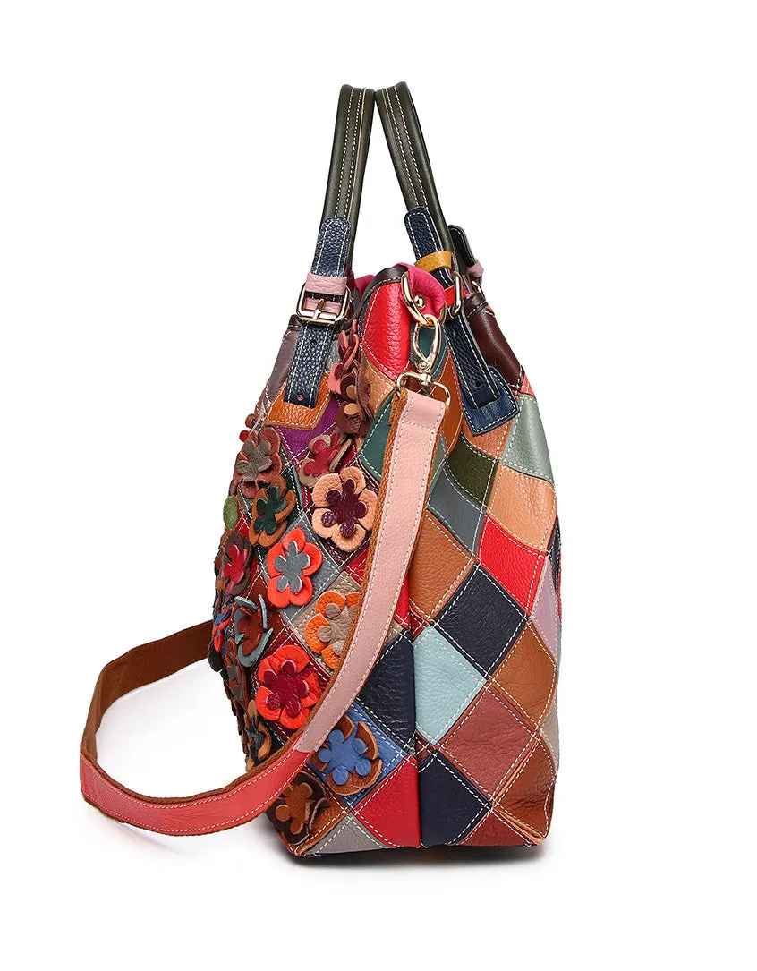 Hand-painted Colored Flower Plaid Women's Handbag