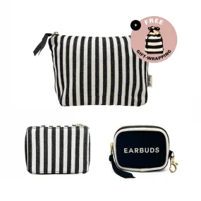 Handbag Organizer Trio: Trinket, Makeup & Earbud Cases, Striped