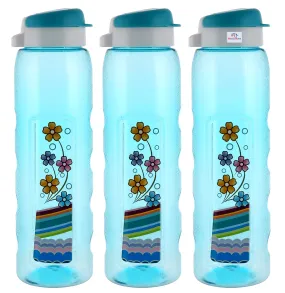 Heart Home Unbreakable BPA & Leak Free Plastic Water Bottle With Sipper- 1 Litre, Pack of 3 (Sky Blue)