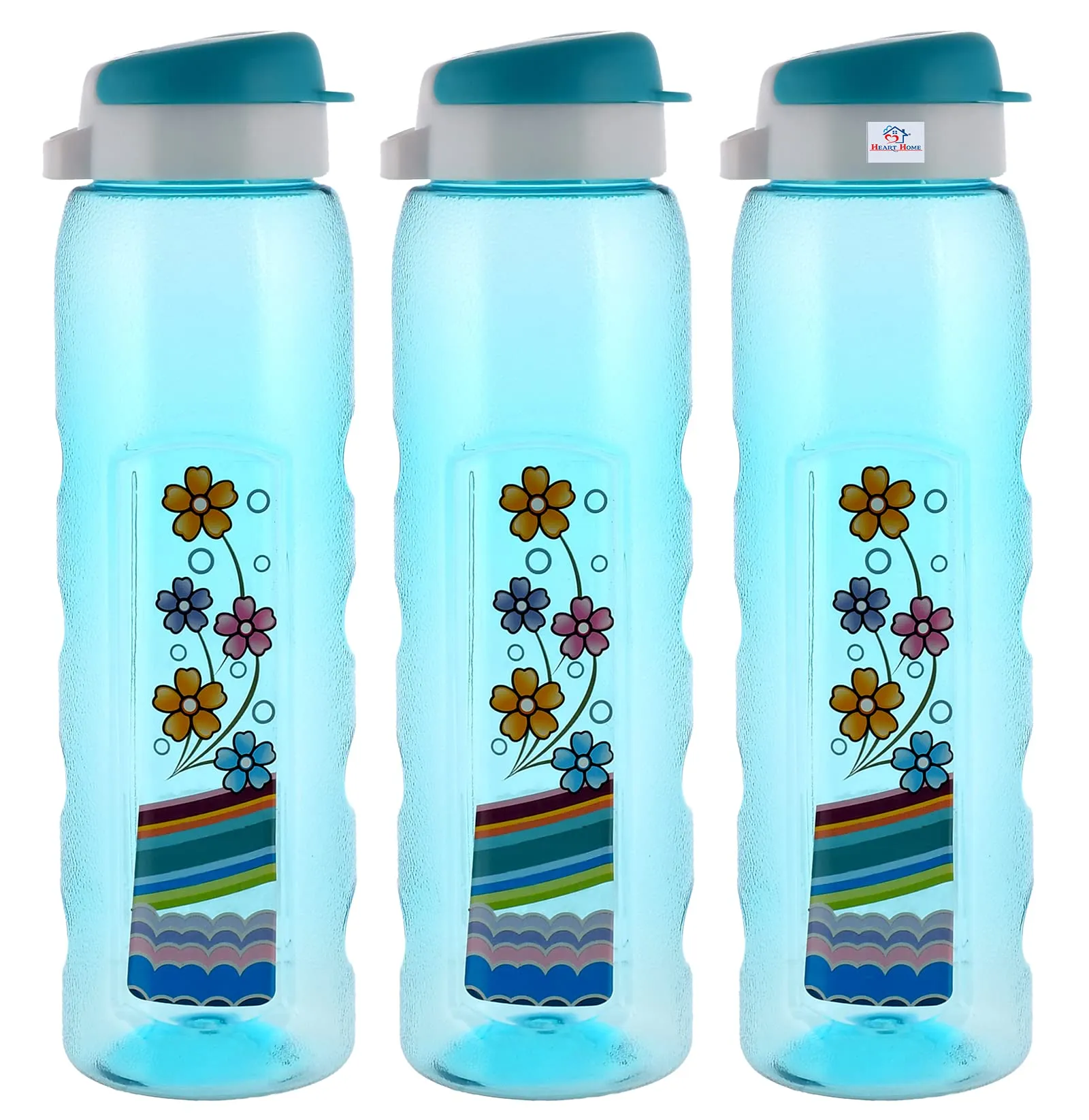 Heart Home Unbreakable BPA & Leak Free Plastic Water Bottle With Sipper- 1 Litre, Pack of 3 (Sky Blue)