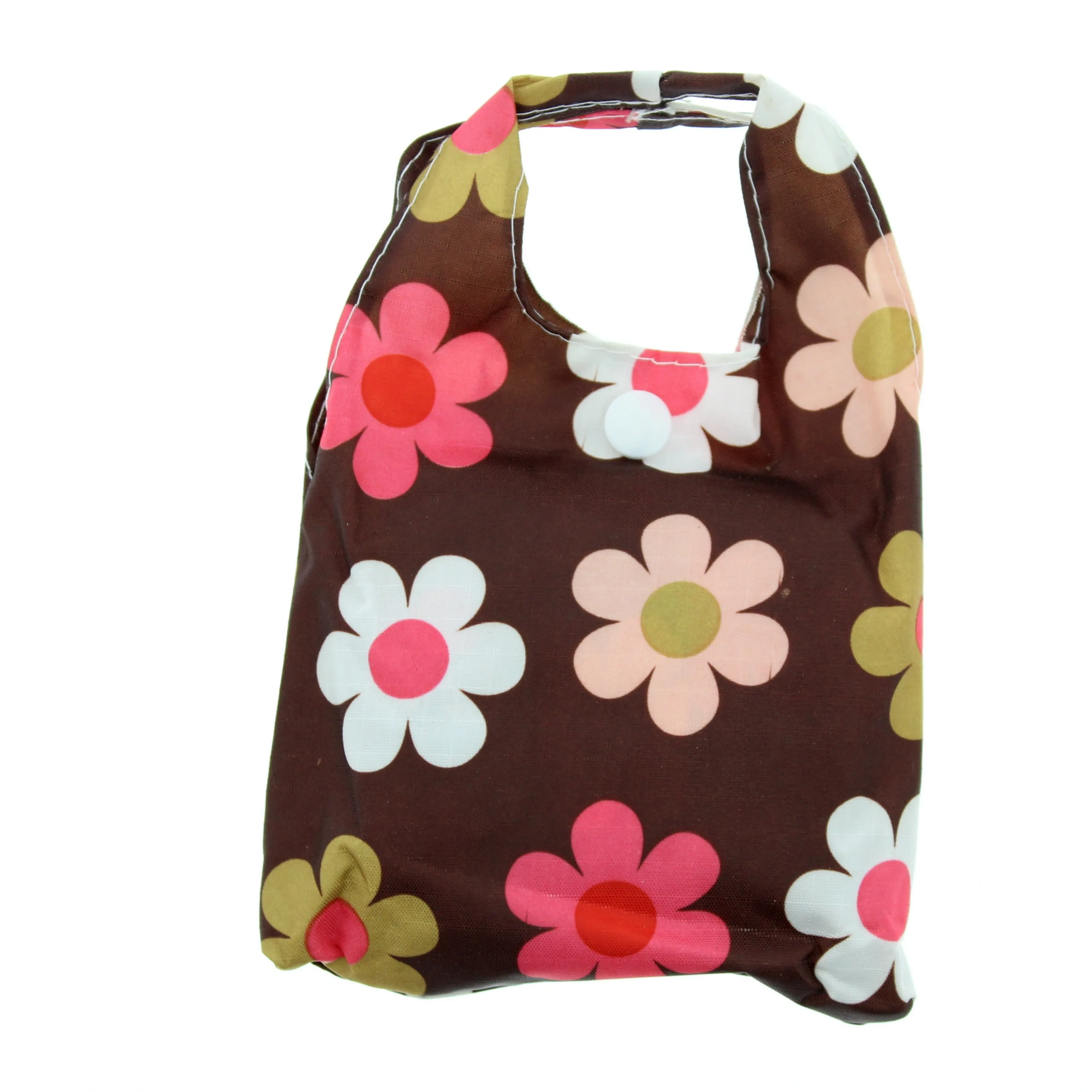 Heavy Duty Floral Print Brown Shopping Bag in Pocket Pouch