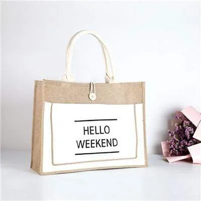 Hello Weekend Reusable Linen Shopping Bag