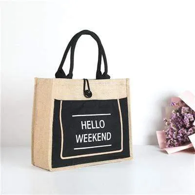 Hello Weekend Reusable Linen Shopping Bag