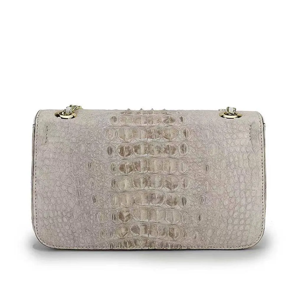 Himalaya  White Crocodile Leather Flap Chain Shoulder Bag