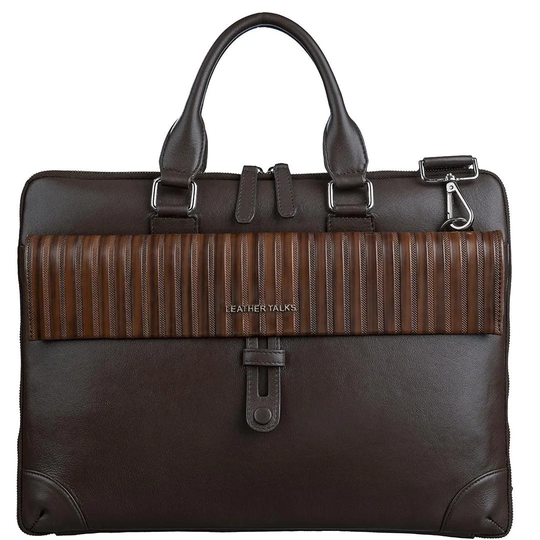 Italian VT Stripe Loop II | Genuine Leather Laptop Bag | Color: Blue, Brown & Grey