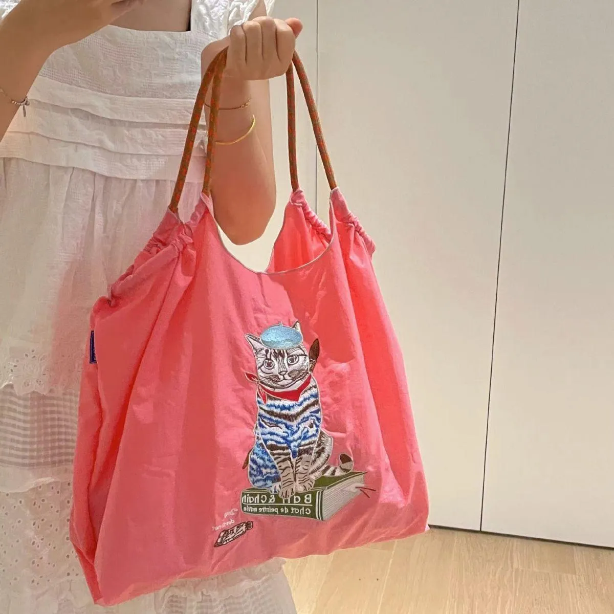 Japanese Painter Cat Embroidery Shopping Bag