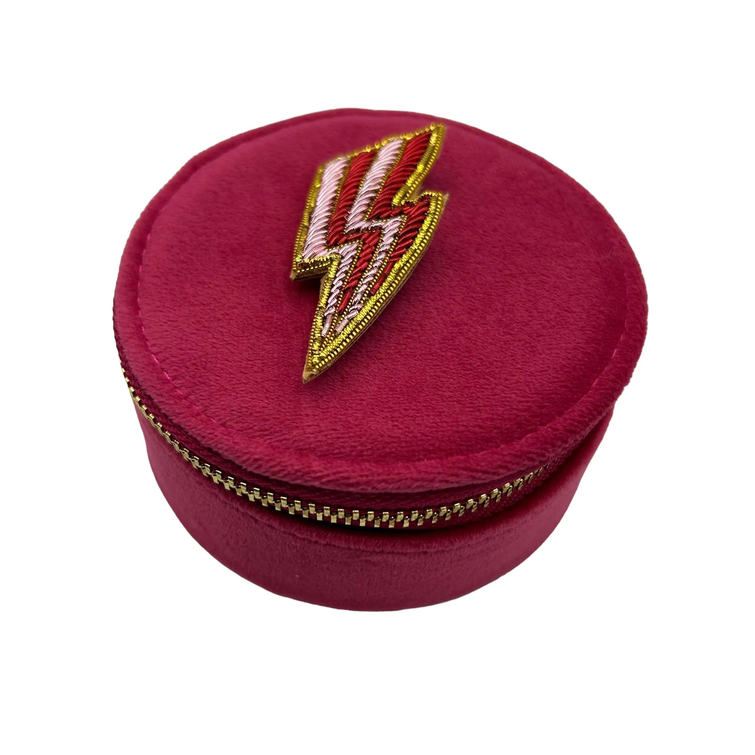 Jewellery travel pot bright pink -lightning bolt brooch