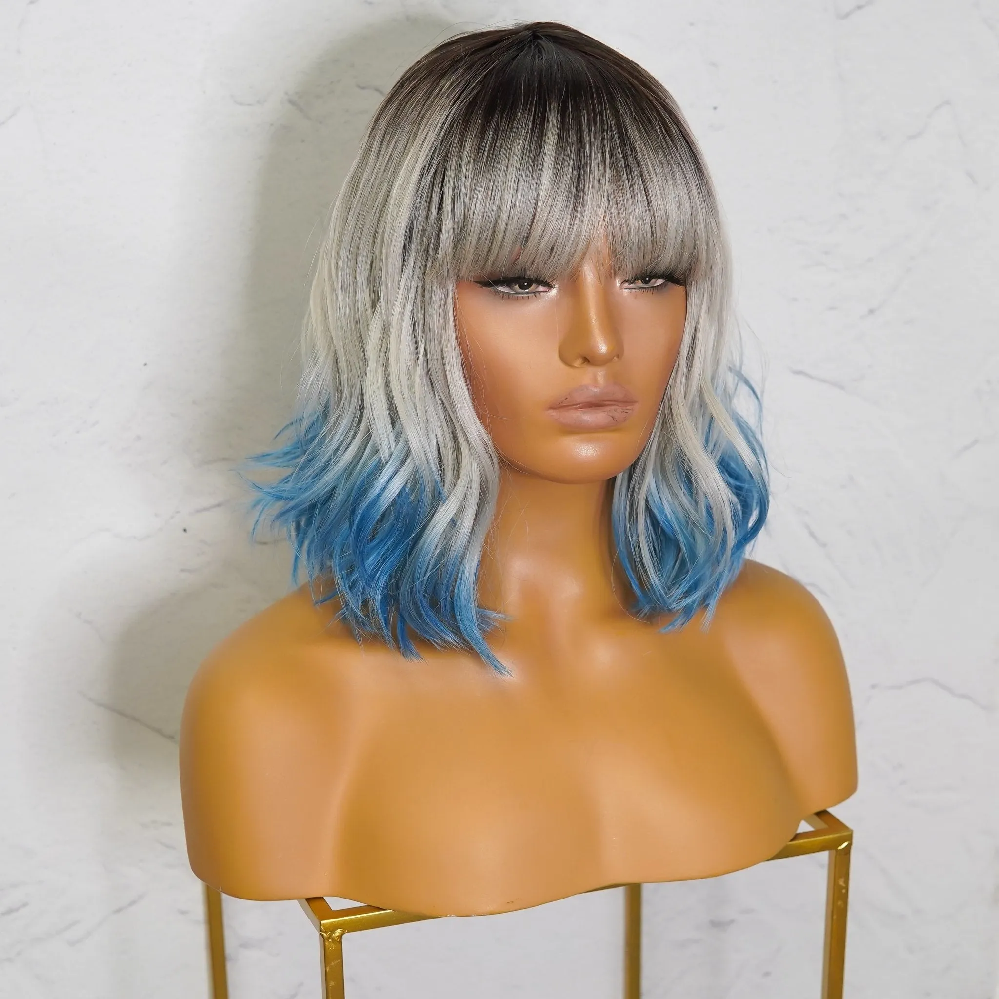 JORDAN Ombre Blue Bob Fringe Wig