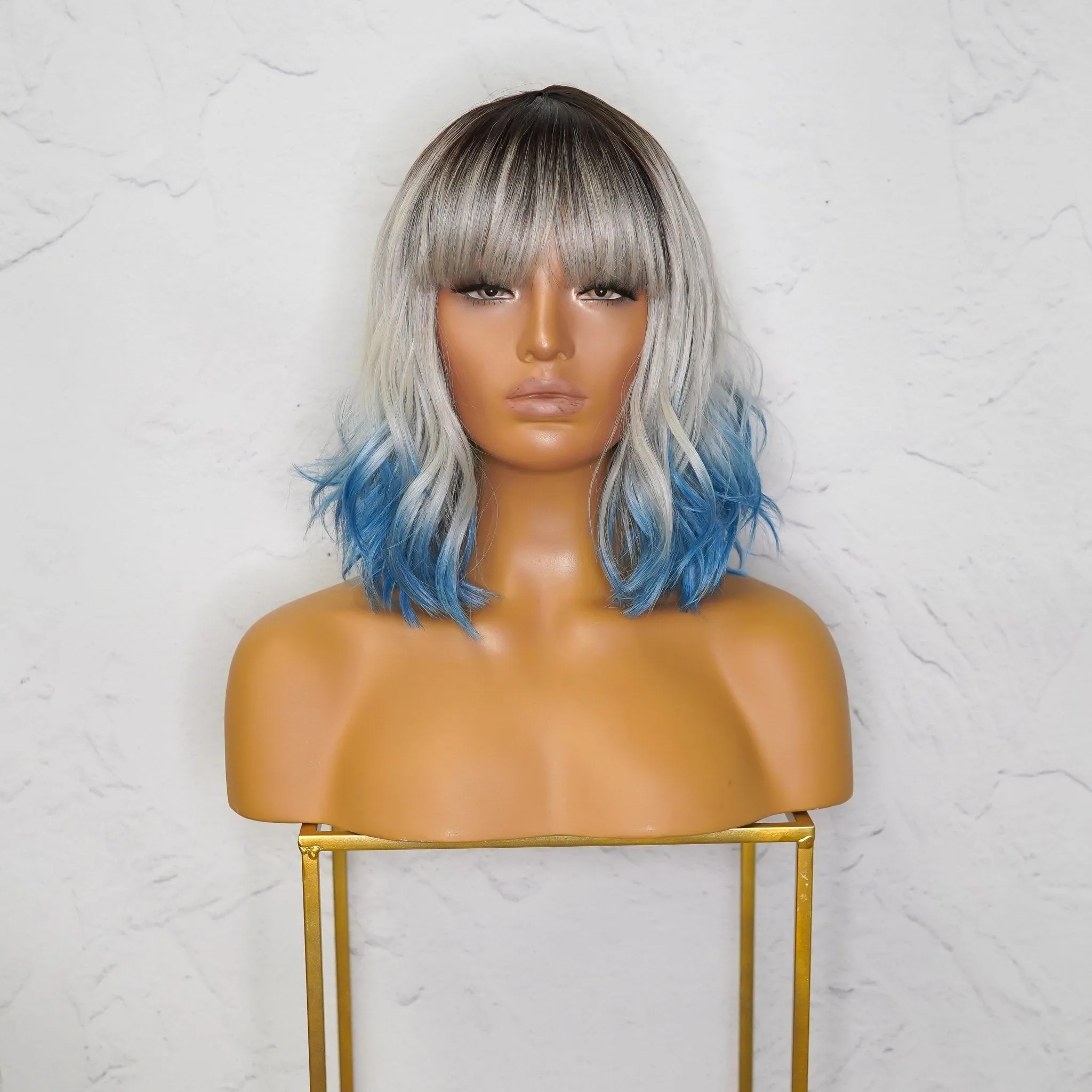 JORDAN Ombre Blue Bob Fringe Wig