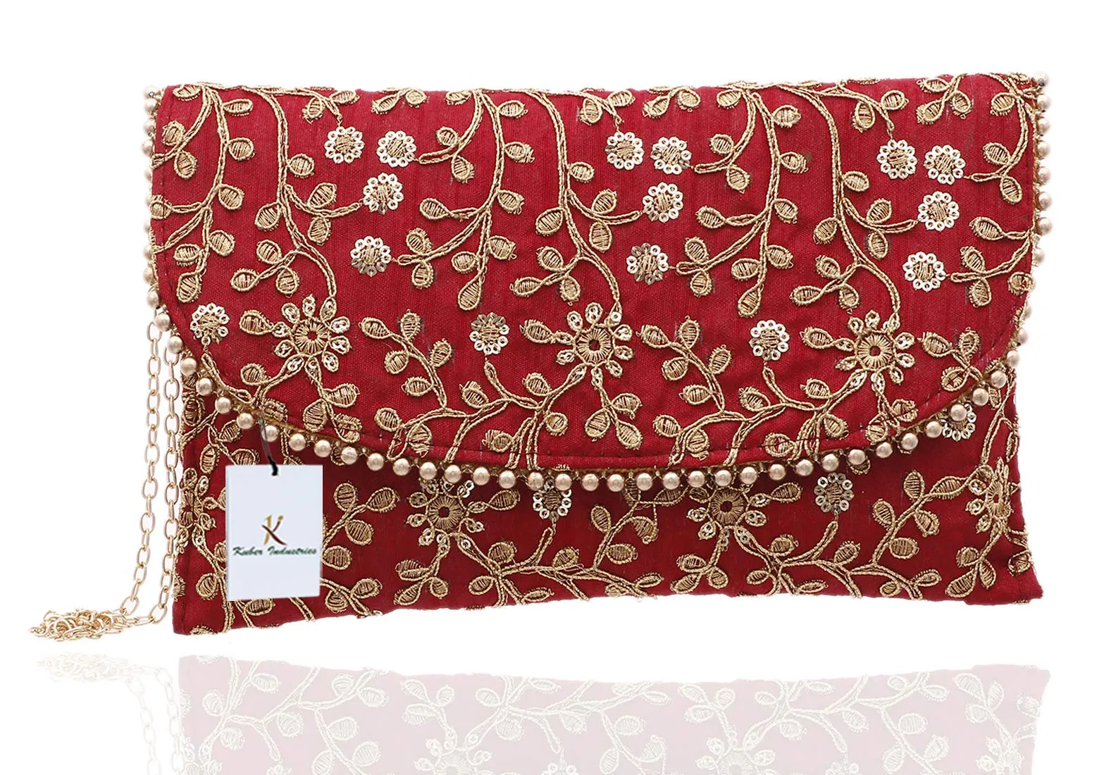 Kuber Industries Women's Handcrafted Embroidered Clutch Bag|Purse/Handbag for Bridal| Casual, Party, Wedding|Size 27 x 17 CM (Red, Maroon)